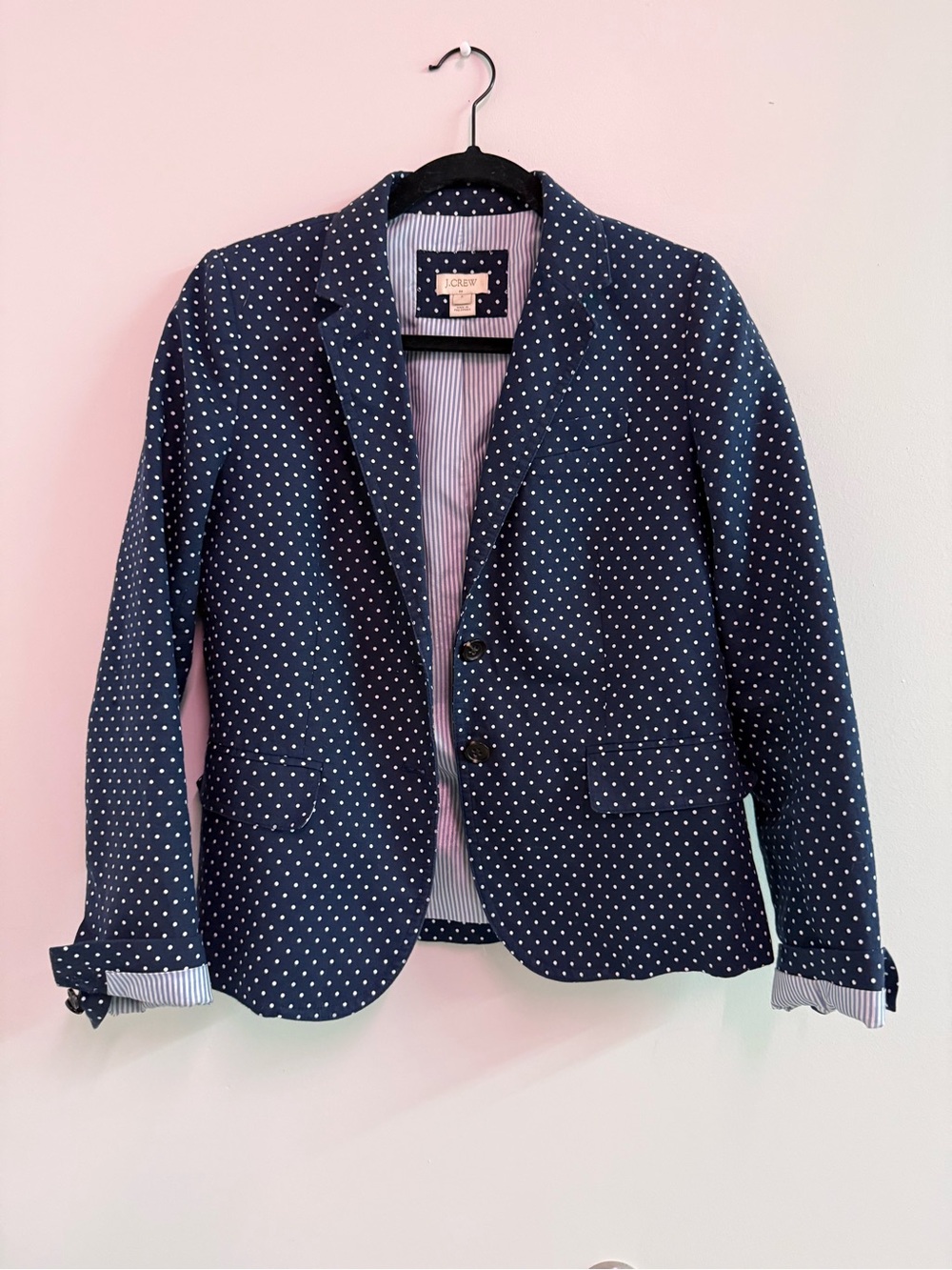 J. Crew Navy and white Polka Dot Blazer